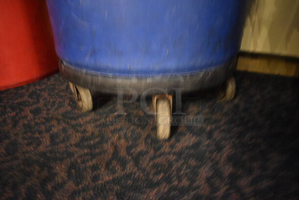 2 Blue Poly Trash / Recycling Cans w/ 1 Lid and 1 Dolly. 26x22x27. 2 Times Your Bid! (buffet) - Image 4 of 4