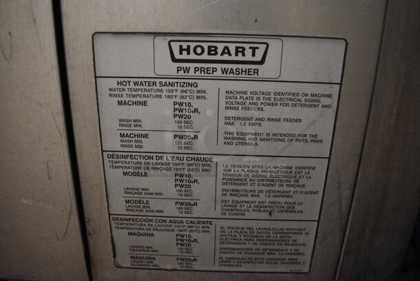 Hobart Stainless Steel Commercial Pot and Pan Prep Washer. Goes GREAT w/ Lot 73! BUYER MUST REMOVE. 56x37x78. Unit Was In Working Condition When Restaurant Closed. (kitchen) - Image 8 of 8