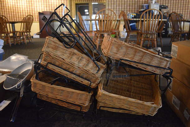 ALL ONE MONEY! Lot of Black Metal Stands w/ Baskets! Includes 14x14x4. (main dining room)
