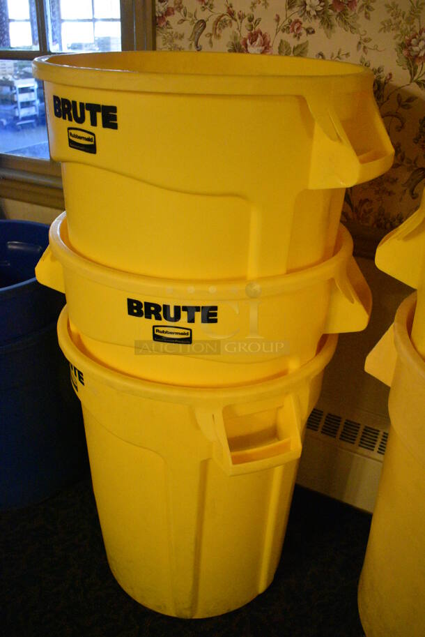 3 Rubbermaid Brute Yellow Poly Trash Cans. 26x22x28. 3 Times Your Bid! (buffet) - Image 2 of 4
