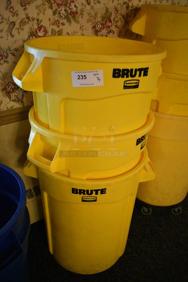 3 Rubbermaid Brute Yellow Poly Trash Cans. 26x22x28. 3 Times Your Bid! (buffet) - Image 3 of 4