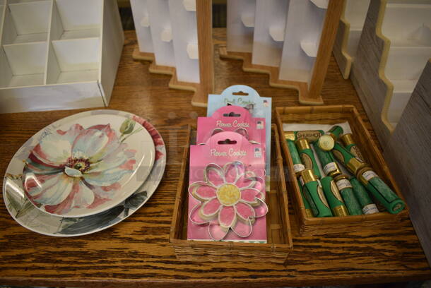ALL ONE MONEY! Lot of Various Items Including Butcher Block Conditioner, Mugs, Flower Cookie Cutters and Stands! Does Not Include Counter. BUYER MUST REMOVE. (blue retail store)  - Image 5 of 12