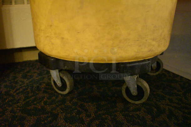 3 Rubbermaid Brute Yellow Poly Trash Cans on Dolly. 26x22x28. 3 Times Your Bid! (buffet) - Image 6 of 6