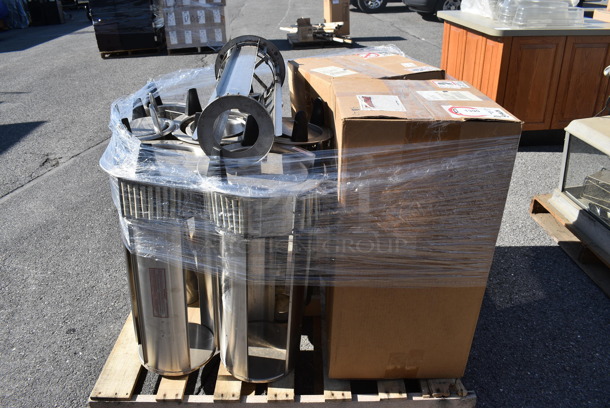 ALL ONE MONEY! Pallet Lot of Various Items Including Metal Plate Return Chutes. Includes 10.5x10.5x31. (warehouse) - Image 1 of 4