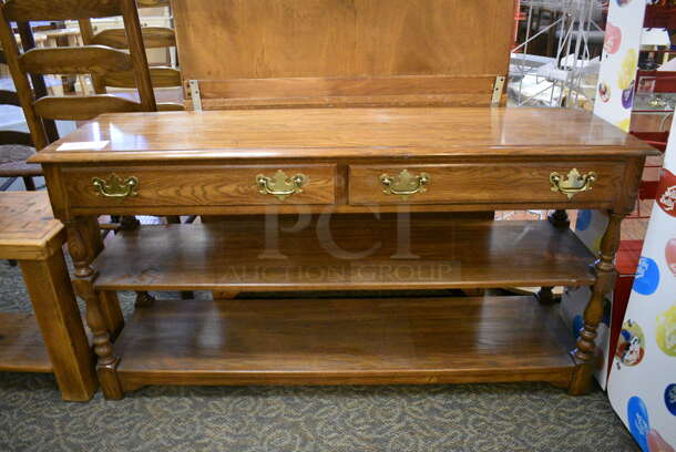 Wooden Table w/ 2 Drawers and 2 Under Shelves. 52x15x27. (gift shop)