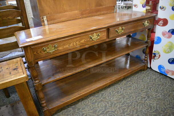 Wooden Table w/ 2 Drawers and 2 Under Shelves. 52x15x27. (gift shop) - Image 2 of 5
