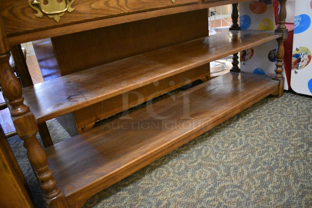 Wooden Table w/ 2 Drawers and 2 Under Shelves. 52x15x27. (gift shop) - Image 3 of 5