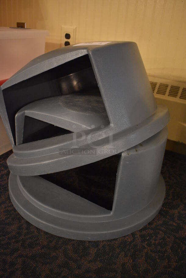 2 Gray Poly Trash Can Lids. 22.5x22.5x12.5. 2 Times Your Bid! (buffet)