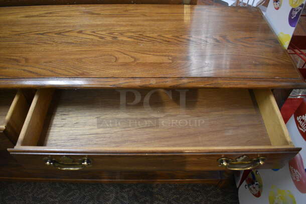 Wooden Table w/ 2 Drawers and 2 Under Shelves. 52x15x27. (gift shop) - Image 4 of 5