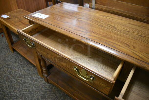 Wooden Table w/ 2 Drawers and 2 Under Shelves. 52x15x27. (gift shop) - Image 5 of 5
