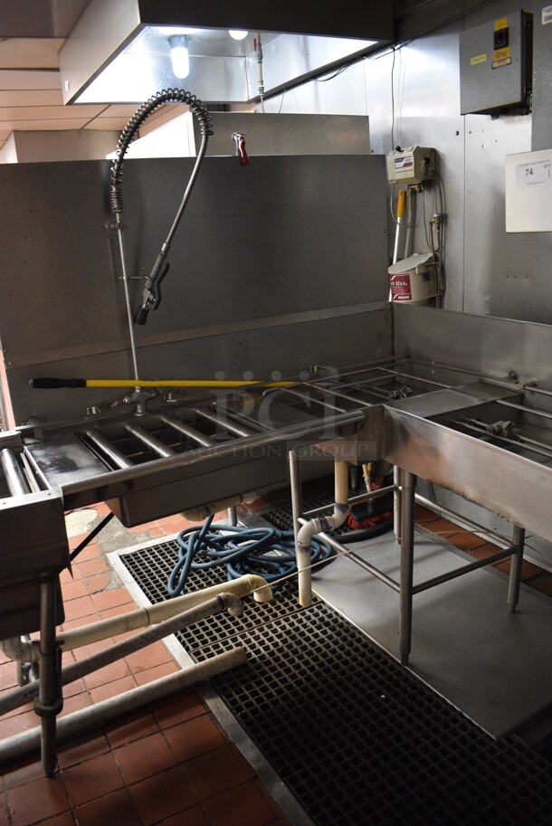 Stainless Steel Commercial Dirty Side Dish Table w/ Sink Basin, Over Shelf and Under Shelves. Does Not Include Caddies. Goes GREAT w/ Lots 74 and 76! BUYER MUST REMOVE. 120x248x93. (kitchen) - Image 8 of 9