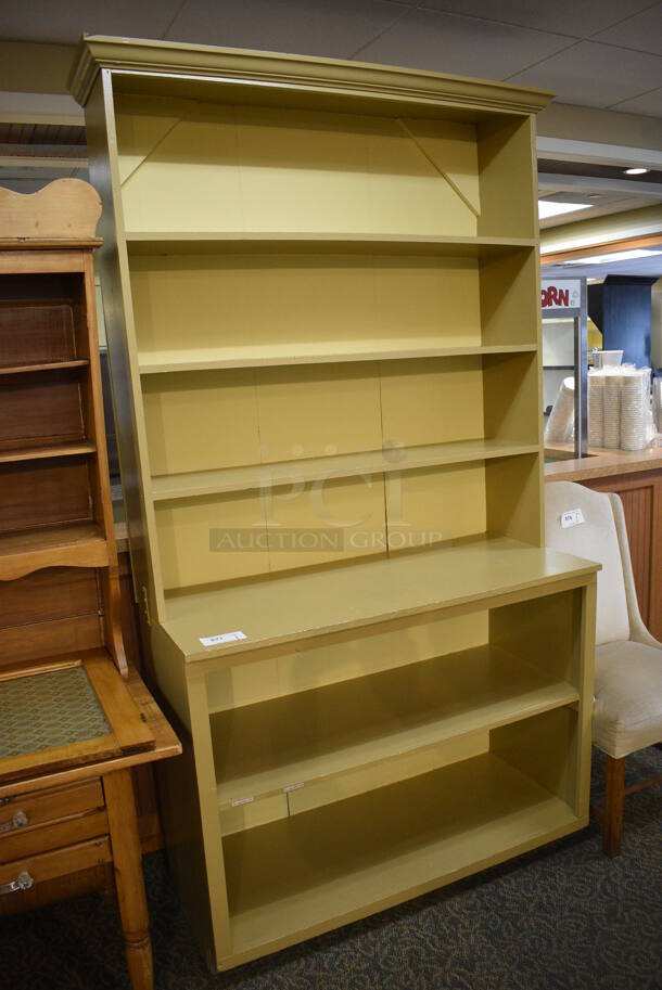 Yellow Wooden Cabinet w/ 2 Under Shelves and 3 Over Shelves. 48x21.5x90. (gift shop) - Image 2 of 5