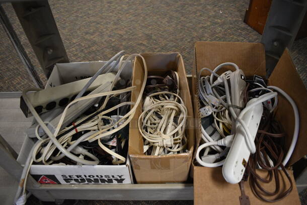 ALL ONE MONEY! Lot of 3 Various Carts and Contents Including Power Strips. Includes 34x19x35. (garden center) - Image 4 of 5