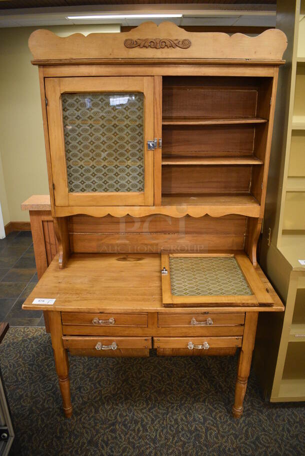 Wooden Table w/ 2 Cabinets and 4 Drawers. 48x25.5x78. (gift shop)