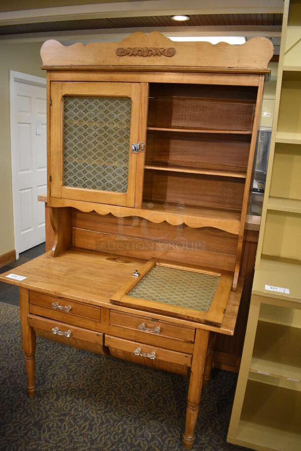 Wooden Table w/ 2 Cabinets and 4 Drawers. 48x25.5x78. (gift shop) - Image 2 of 9