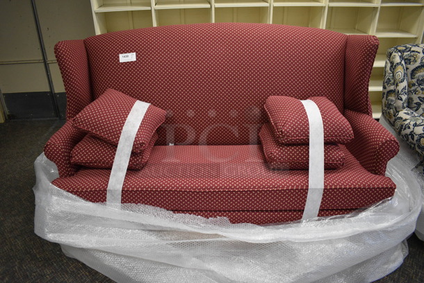 BRAND NEW! Lancer Red Couch w/ 4 Pillows. 73x31x44. (garden center)
