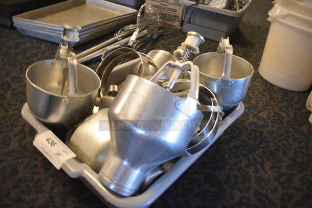 ALL ONE MONEY! Lot of Various Metal Batter Depositor Pieces in Gray Bus Bin! (main dining room) - Image 4 of 5