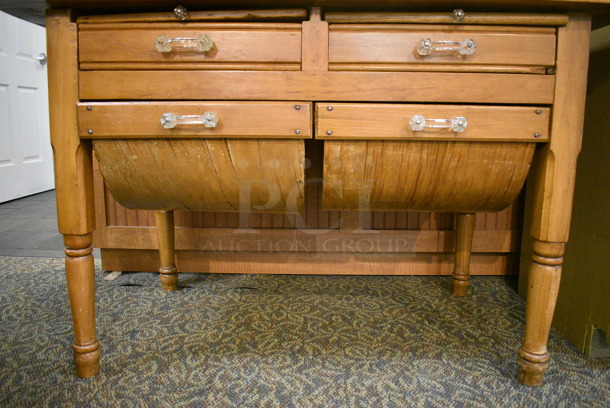 Wooden Table w/ 2 Cabinets and 4 Drawers. 48x25.5x78. (gift shop) - Image 9 of 9