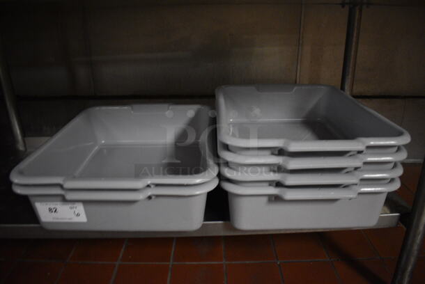 ALL ONE MONEY! Lot of 6 Gray Poly Bus Bins! 21x17x5, 21x15x5. (kitchen)