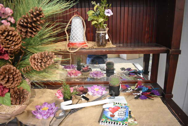 Wooden Cabinet w/ Contents Including Fake Plant, Metal Buckets. BUYER MUST REMOVE. 97.5x24x97. (garden center) - Image 4 of 9