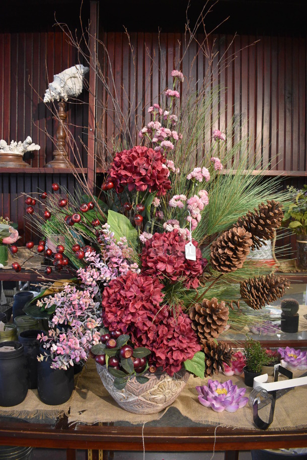 Wooden Cabinet w/ Contents Including Fake Plant, Metal Buckets. BUYER MUST REMOVE. 97.5x24x97. (garden center) - Image 5 of 9
