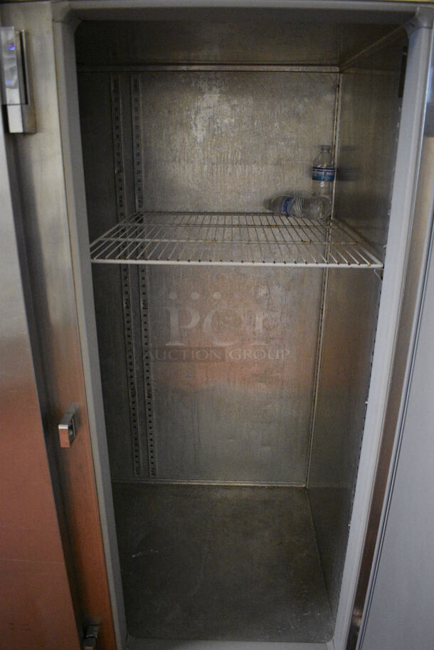 Victory Stainless Steel Commercial 3 Door Reach In Cooler w/ Poly Coated Racks on Commercial Casters. 78x36x82.5. Unit Was In Working Condition When Restaurant Closed. (drop in bin kitchen) - Image 5 of 8