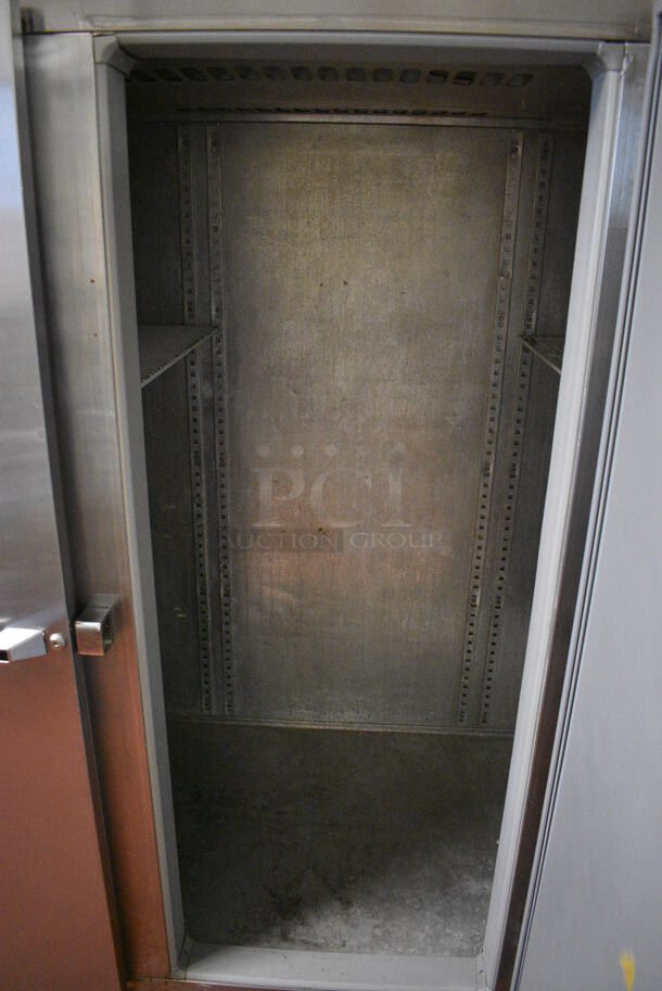 Victory Stainless Steel Commercial 3 Door Reach In Cooler w/ Poly Coated Racks on Commercial Casters. 78x36x82.5. Unit Was In Working Condition When Restaurant Closed. (drop in bin kitchen) - Image 6 of 8