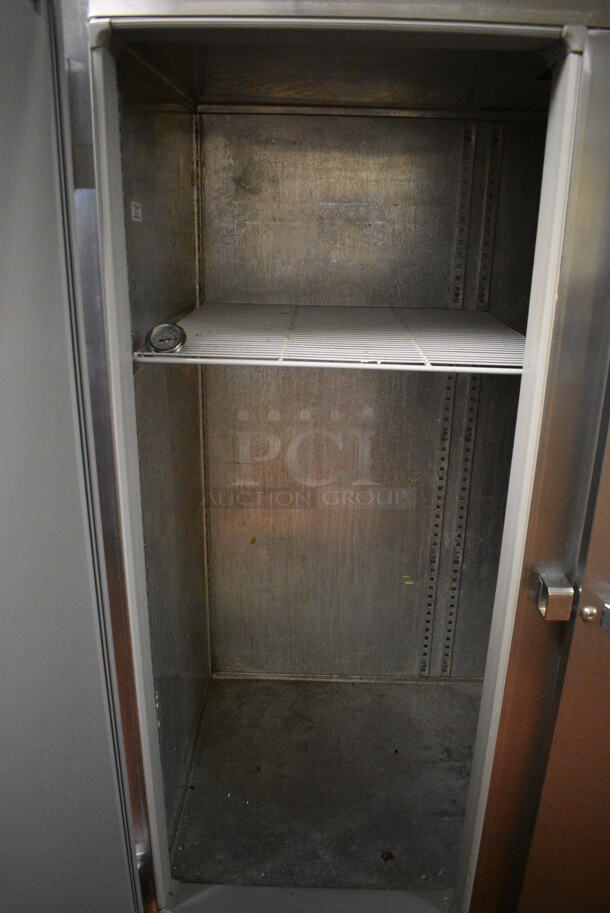 Victory Stainless Steel Commercial 3 Door Reach In Cooler w/ Poly Coated Racks on Commercial Casters. 78x36x82.5. Unit Was In Working Condition When Restaurant Closed. (drop in bin kitchen) - Image 7 of 8
