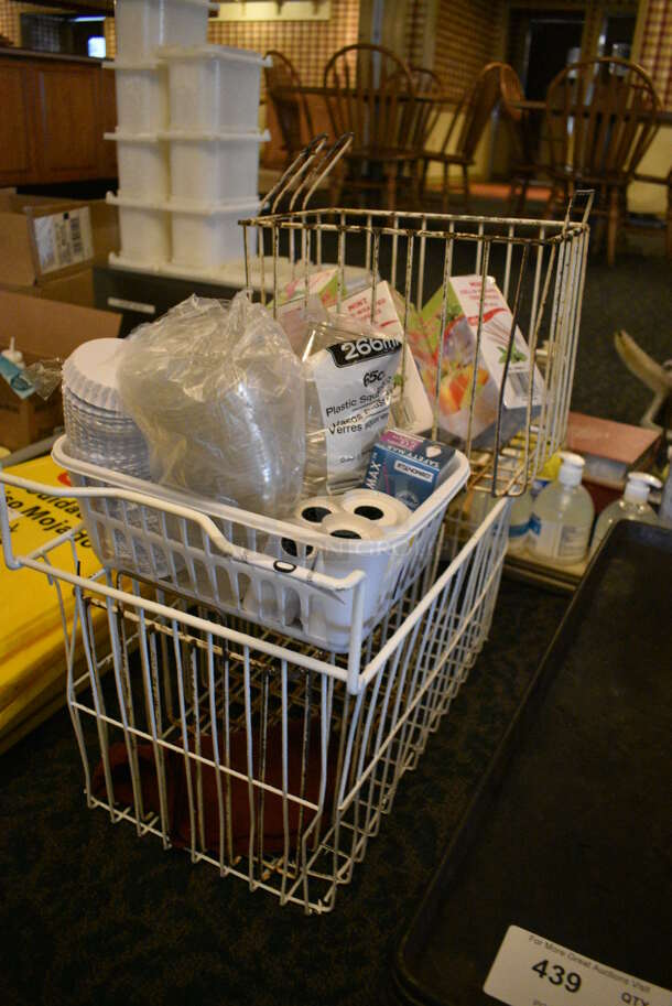 ALL ONE MONEY! Lot of Various Items Including Receipt Printer Rolls and Toothpicks in White Wire Bin! 11x21x14. (main dining room) - Image 2 of 4