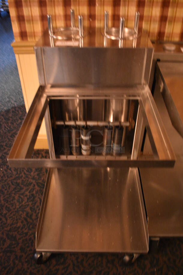 Stainless Steel Commercial Dish Caddy Return w/ 2 Well Plate Return Chutes on Commercial Casters. 21x34x40. (buffet)