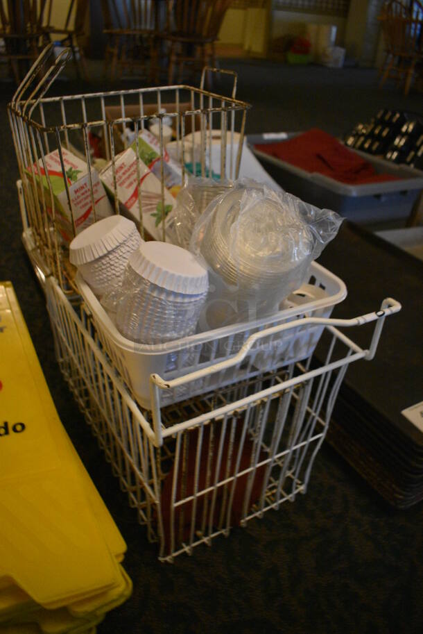 ALL ONE MONEY! Lot of Various Items Including Receipt Printer Rolls and Toothpicks in White Wire Bin! 11x21x14. (main dining room) - Image 4 of 4