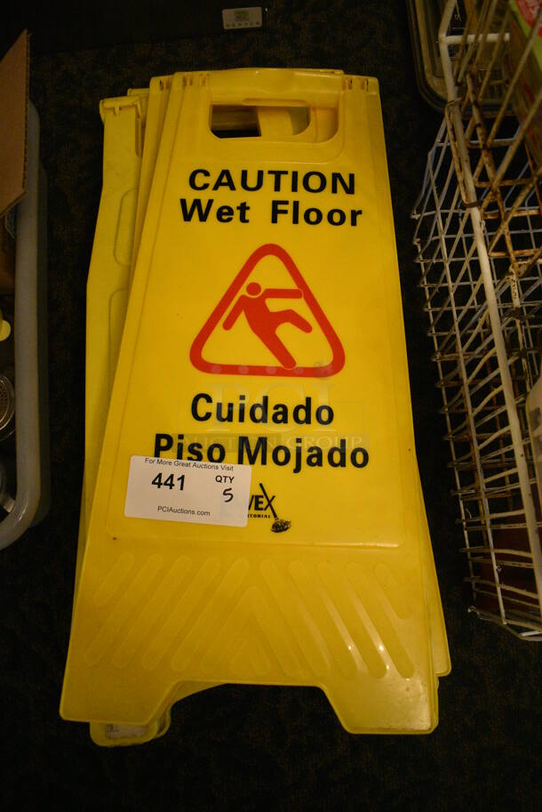 5 Various Yellow Poly Wet Floor Caution Signs. Includes 12x1x24. 5 Times Your Bid! (main dining room)