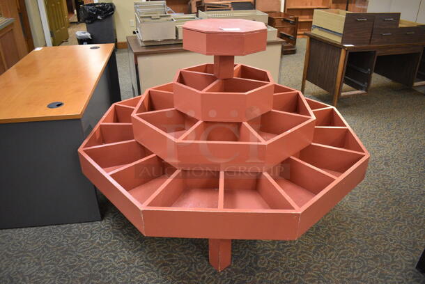 Pink Wooden Multi Level Merchandising Rack. 60x60x48. (gift shop)