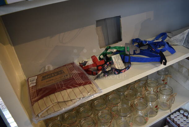 ALL ONE MONEY! Shelf Lot of Various Items Including Glass Jars, Signs and Lined Valance. BUYER MUST REMOVE. (garden center) - Image 6 of 10