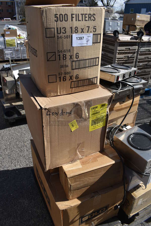ALL ONE MONEY! Pallet Lot of Various Items Including Bunn Stainless Steel 2 Burner Coffee Pot Warmers, Coffee Filters and Paper Products. (warehouse) - Image 5 of 5