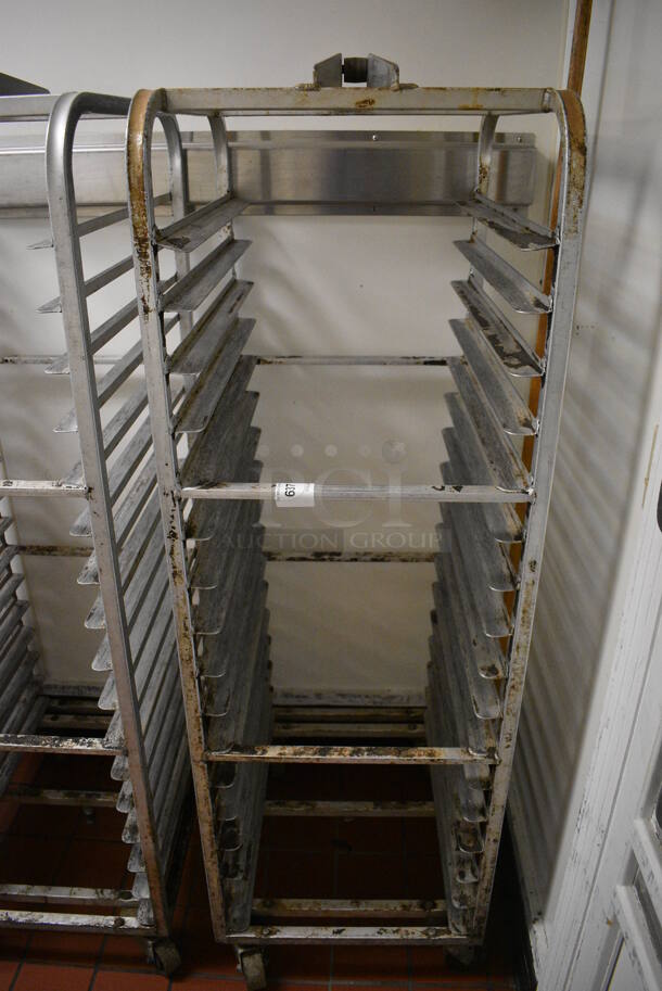 Metal Commercial Pan Transport Rack on Commercial Casters. 20.5x26x64. (drop in bin kitchen)