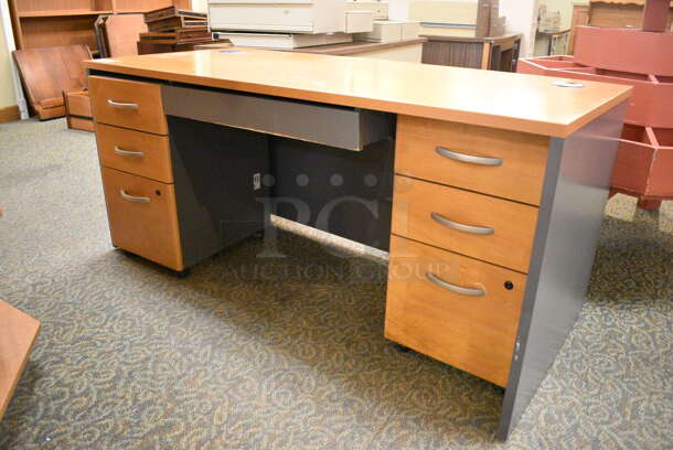 Wooden Desk w/ 6 Drawers. 60x29.5x30. (gift shop)