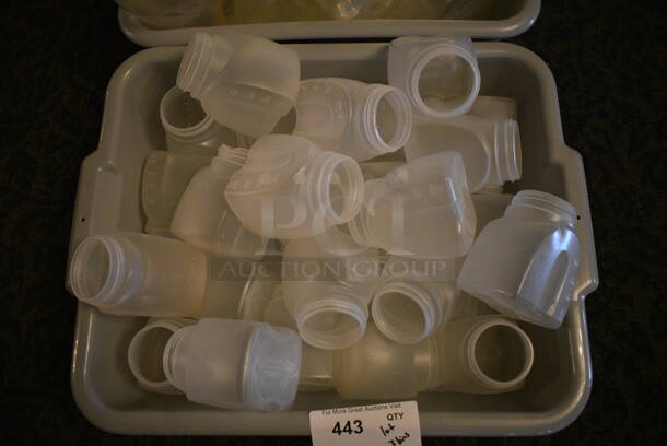 ALL ONE MONEY! Lot of 3 Bins of Various Clear Poly Containers in 3 Gray Bus Bins! 5x4x9, 3.5x3x4.5. (main dining room) - Image 2 of 4