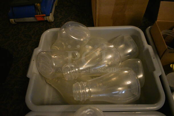 ALL ONE MONEY! Lot of 3 Bins of Various Clear Poly Containers in 3 Gray Bus Bins! 5x4x9, 3.5x3x4.5. (main dining room) - Image 4 of 4