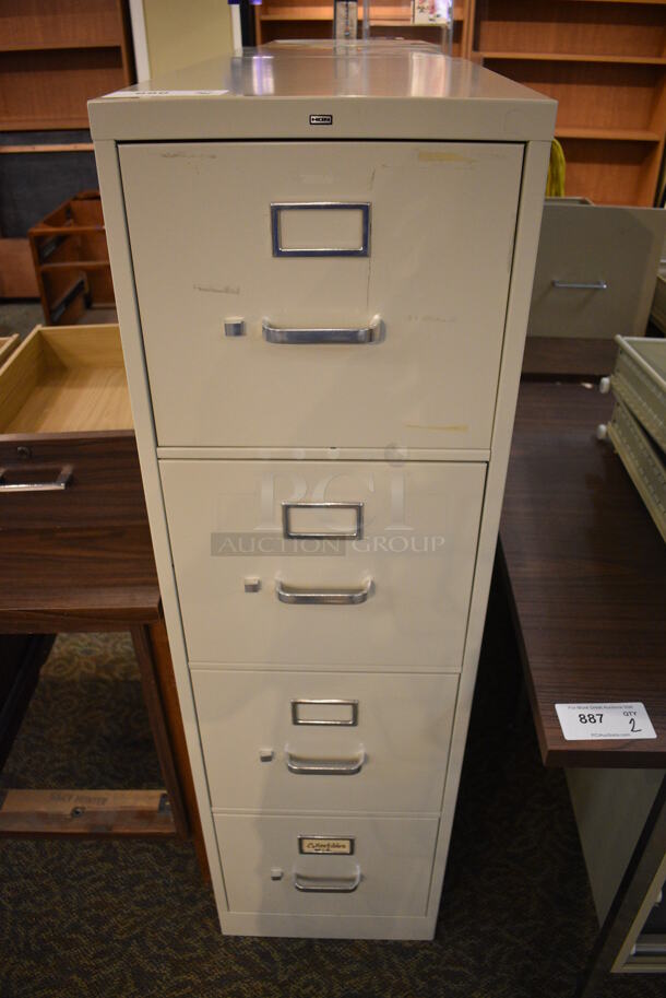 3 Various Tan Metal 4 Drawer Filing Cabinets. 15x26x52. 3 Times Your Bid! (gift shop) - Image 1 of 4