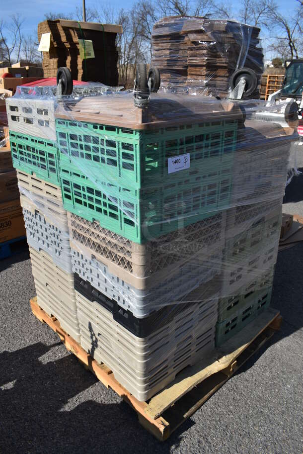 ALL ONE MONEY! Pallet Lot of Various Items Including Dish Caddies of Glasses and Dish Caddy Dollies. (warehouse) - Image 2 of 7
