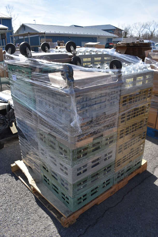 ALL ONE MONEY! Pallet Lot of Various Items Including Dish Caddies of Glasses and Dish Caddy Dollies. (warehouse) - Image 3 of 7