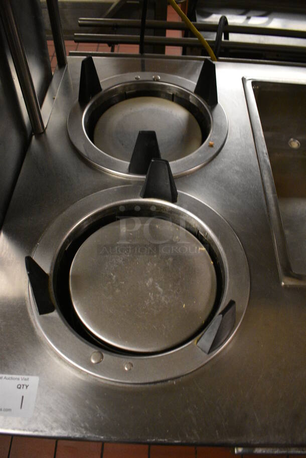 Stainless Steel Commercial Electric Powered 3 Bay Steam Table w/ 2 Plate Return Chutes, Double Over Shelf, 2 Warming Strips and Under Shelf on Commercial Casters. 63x44x64.5. Unit Was In Working Condition When Restaurant Closed. (kitchen) - Image 4 of 8