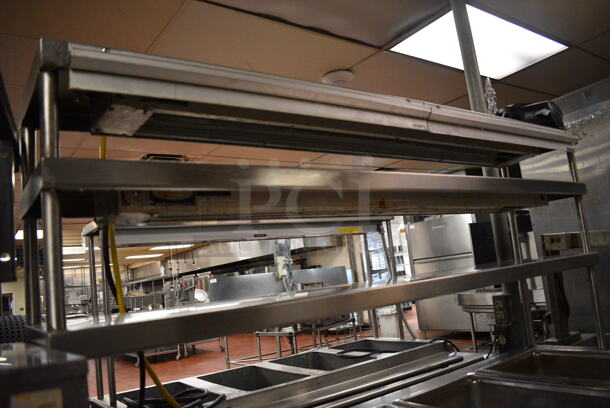 Stainless Steel Commercial Electric Powered 3 Bay Steam Table w/ 2 Plate Return Chutes, Double Over Shelf, 2 Warming Strips and Under Shelf on Commercial Casters. 63x44x64.5. Unit Was In Working Condition When Restaurant Closed. (kitchen) - Image 5 of 8