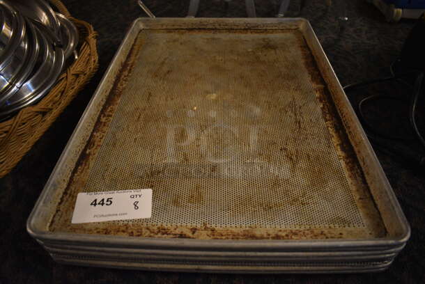 8 Metal Full Size Perforated Baking Pans. 18x26x1. 8 Times Your Bid! (main dining room)