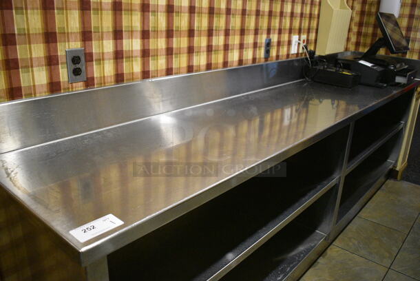 Stainless Steel Commercial Counter w/ Back Splash, Side Splash Guard and 2 Under Shelves. Does Not Include Contents. BUYER MUST REMOVE. 118x24x42. (buffet - drink station) - Image 3 of 4