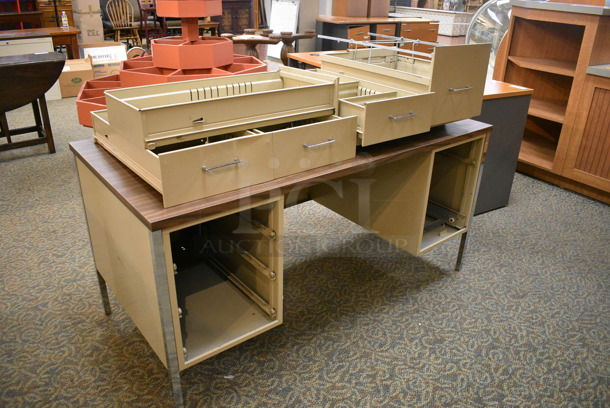3 Tan Metal 5 Drawer Desks w/ Wood Pattern Desktop. 72x36x29. 3 Times Your Bid! (gift shop) - Image 5 of 5