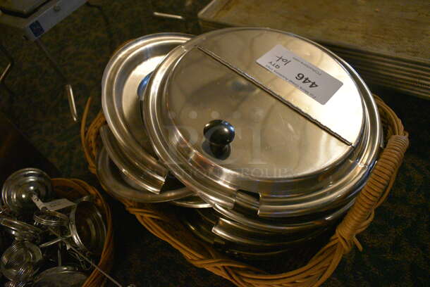 ALL ONE MONEY! Lot of Metal Round Center Hinge Lids in Basket! 11.5x11.5x1.5. (main dining room) - Image 3 of 3