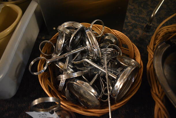 ALL ONE MONEY! Lot of Various Metal countertop Table Number Holders in Basket! Includes 3x3x6. (main dining room) - Image 3 of 3