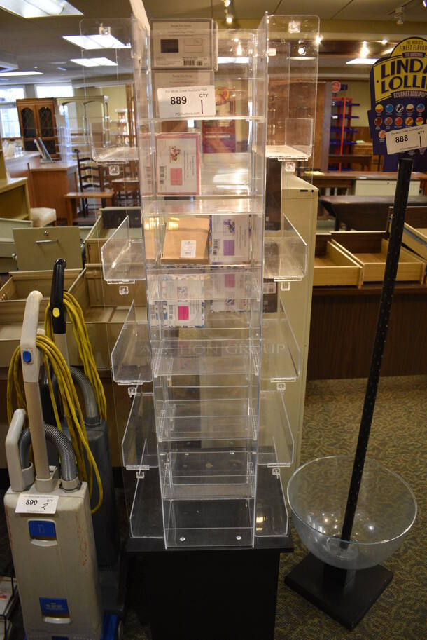 Clear Plastic Card Merchandiser. 17.5x17.5x67. (gift shop)